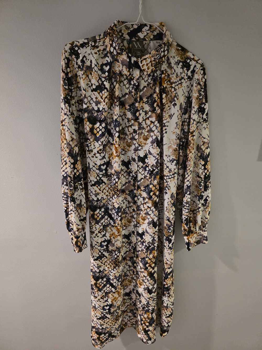 Worthington Cream, Black and Mustard Printed Long Sleeve Shirt Dress